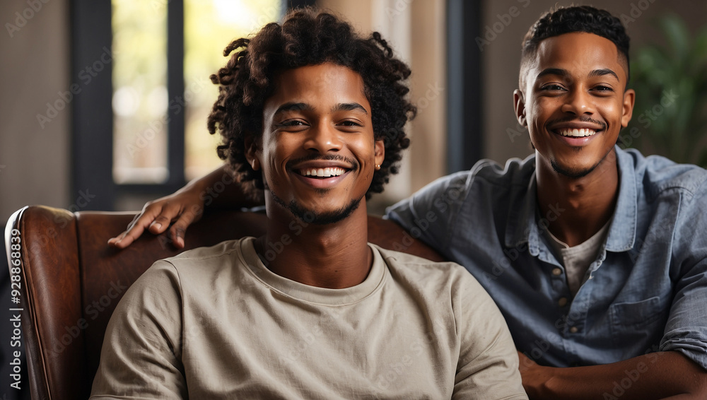 Happy Young African American Male with Young Man Sitting (1) Happy Young African American Male with Young Man Sitting (1)