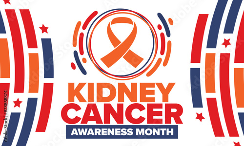 Kidney Cancer Awareness Month. Celebrate annual in March. Control and protection. Prevention campaign. Medical healthcare concept. Poster with ribbon. Banner and background. Vector illustration