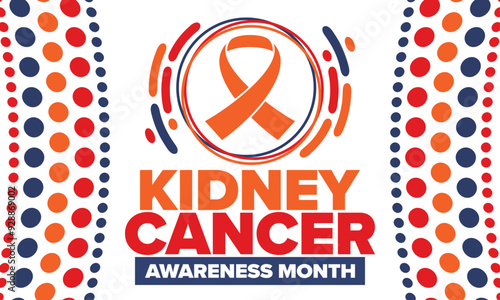 Kidney Cancer Awareness Month. Celebrate annual in March. Control and protection. Prevention campaign. Medical healthcare concept. Poster with ribbon. Banner and background. Vector illustration