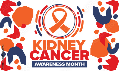 Kidney Cancer Awareness Month. Celebrate annual in March. Control and protection. Prevention campaign. Medical healthcare concept. Poster with ribbon. Banner and background. Vector illustration