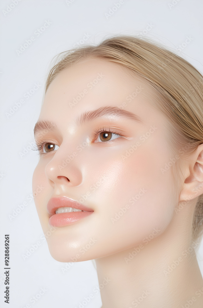 Close-Up Portrait of a Serene Young Woman with Smooth and Radiant Skin Close-Up Portrait of a Serene Young Woman with Smooth and Radiant Skin