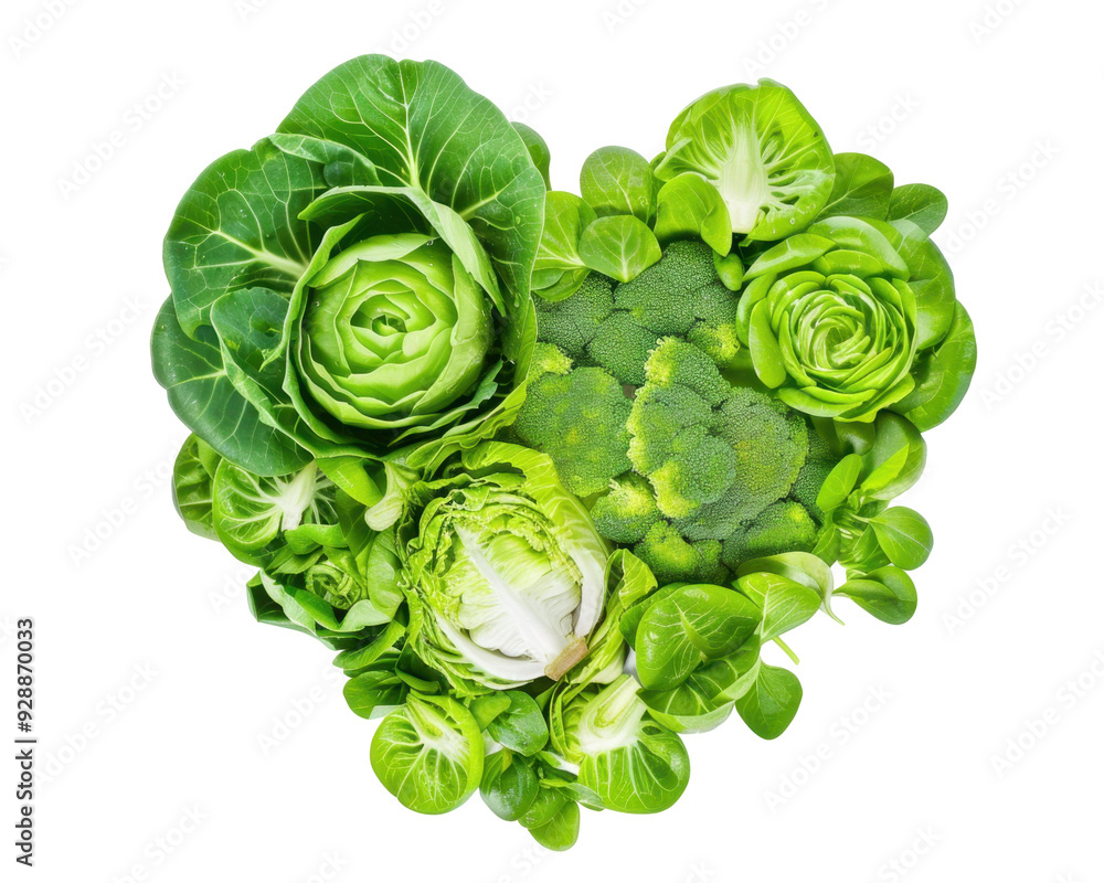 Heart shape created from fresh green vegetables such as lettuce, broccoli, and cabbages. Heart shape created from fresh green vegetables such as lettuce, broccoli, and cabbages.