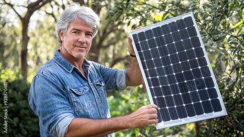Embracing Green Living: A Mature Man Installs Solar Panels for a Sustainable Home Energy Solution