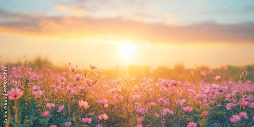 Spring Sunrise Over a Blooming Meadow Soft Morning Light Spring Sunrise Over a Blooming Meadow Soft Morning Light