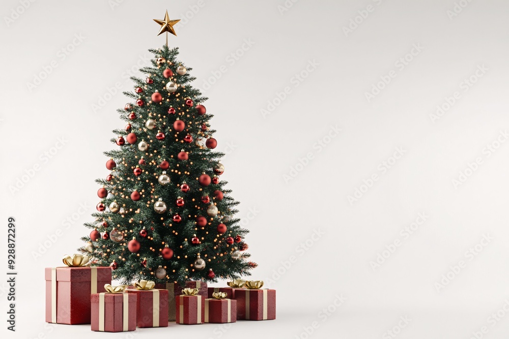 Elegant Christmas Tree with Festive Decorations and Gifts Elegant Christmas Tree with Festive Decorations and Gifts