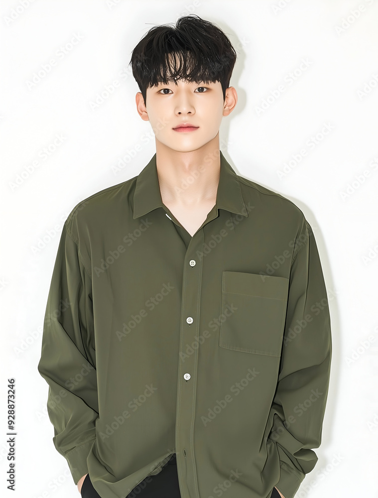 Confident Young Man Posing with Relaxed Expression in Studio Confident Young Man Posing with Relaxed Expression in Studio