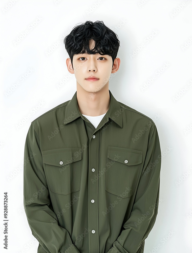 Confident Young Man Posing with Relaxed Expression in Studio Confident Young Man Posing with Relaxed Expression in Studio
