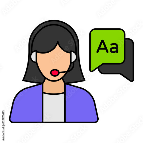 Answerable Line Manager vector icon design, International Day Language symbol, Translation Services sign, Plurilingualism and Multilingualism illustration, Multilingual Female Staff translator concept