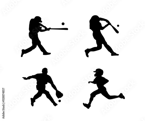 Collection of baseball player silhouettes Set of baseball player silhouette design. softball sign and symbol. sport vector illustration.
