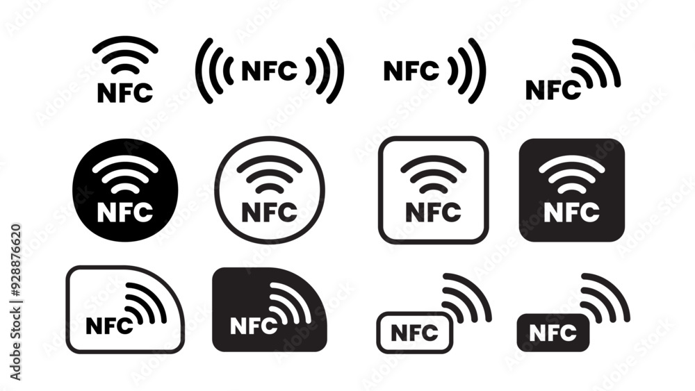 NFC Symbols. NFC icon vector illustration. Near field communication sign vector illustration. NFC Symbols. NFC icon vector illustration. Near field communication sign vector illustration.