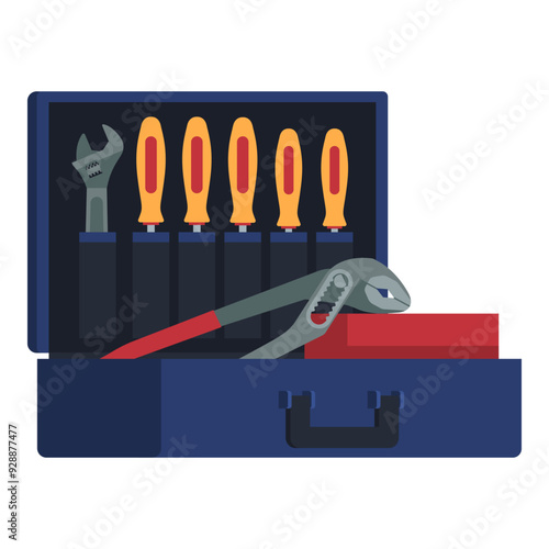 Plumber and repairman toolbox with work equipment