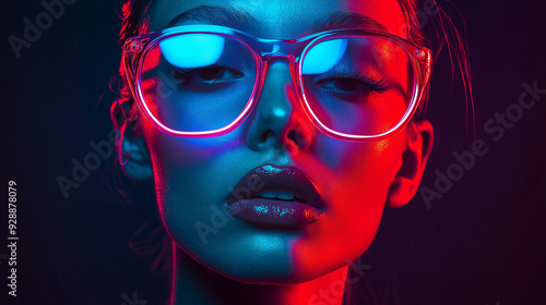 Neon-lit portrait with dark background