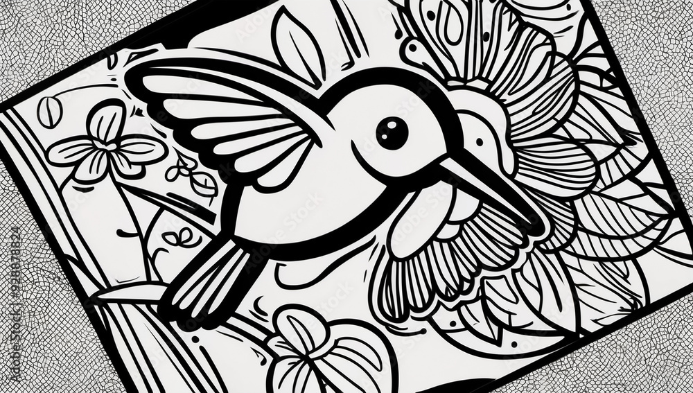 Fototapeta premium Coloring page, cute hummingbird bird