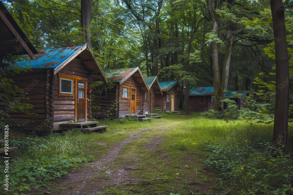 Cabins in the Wild: Hostel in the Forest with Blue Sky and Wooden Cabin Cabins in the Wild: Hostel in the Forest with Blue Sky and Wooden Cabin