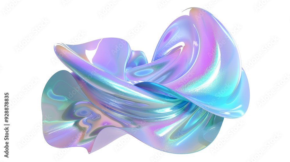 Abstract iridescent 3D organic shape, rendered in blue, pink, purple and green tones with a glossy finish against a transparent background. Abstract iridescent 3D organic shape, rendered in blue, pink, purple and green tones with a glossy finish against a transparent background.
