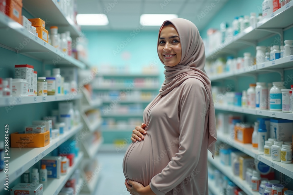 photo of pregnant woman with medicine shelf at room in clinic hospital, generative AI photo of pregnant woman with medicine shelf at room in clinic hospital, generative AI