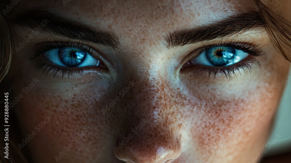 Vibrant portrait showcasing the natural beauty of freckles and azure eyes Vibrant portrait showcasing the natural beauty of freckles and azure eyes
