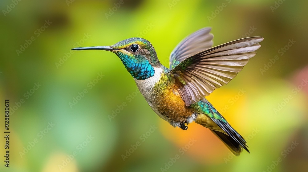 Obraz premium Vibrant Close-up of a Graceful Hummingbird in Mid-Flight