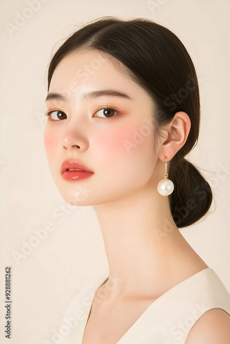 Graceful Portrait of a Young Woman with Elegant Pearl Earrings