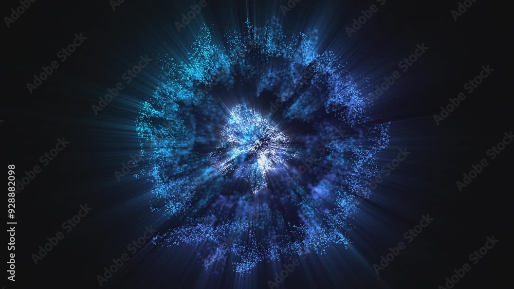 Abstract blue sphere of energy with magical glowing particles on a ...