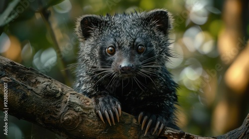 Cute raccoon with perky ears looking at the camera.