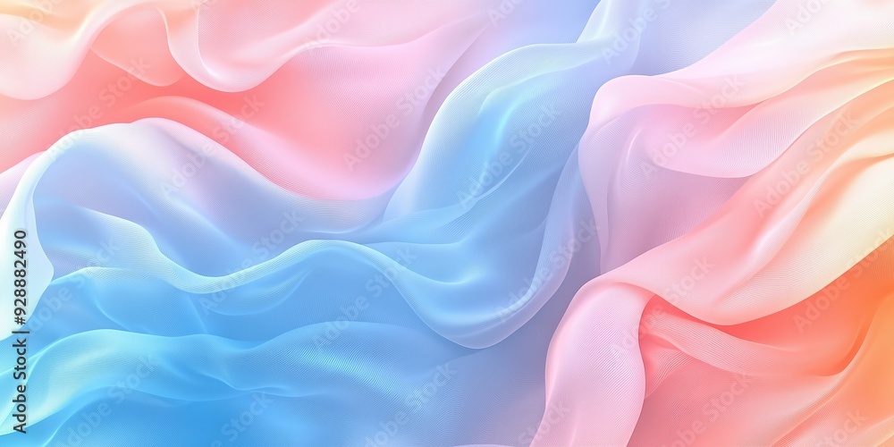 Obraz premium A mesmerizing abstract image featuring smooth, flowing waves in soft gradient colors of pink, blue, and subtle orange. 