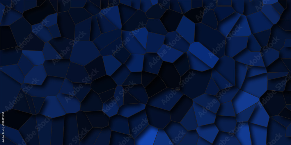 Obraz premium Quartz dark blue Broken Stained Glass Background. Texture of geometric shapes With shadows and stoke .Dark colorful background with polygon or vector frame .Geometric Retro tiles pattern. 