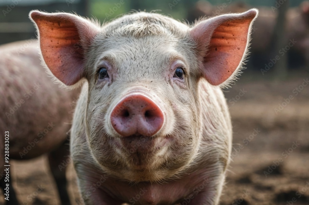 Portrait of cute breeder pig with dirty snout, Close-up of Pig's snout Portrait of cute breeder pig with dirty snout, Close-up of Pig's snout