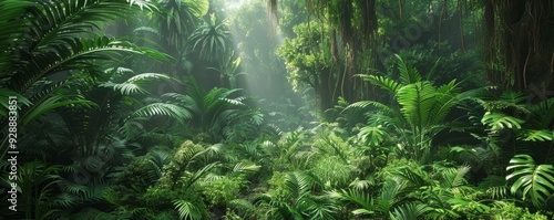 Lush rainforest with diverse plant life, 4K hyperrealistic photo