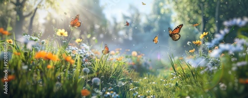Lush meadow with wildflowers and butterflies, 4K hyperrealistic photo