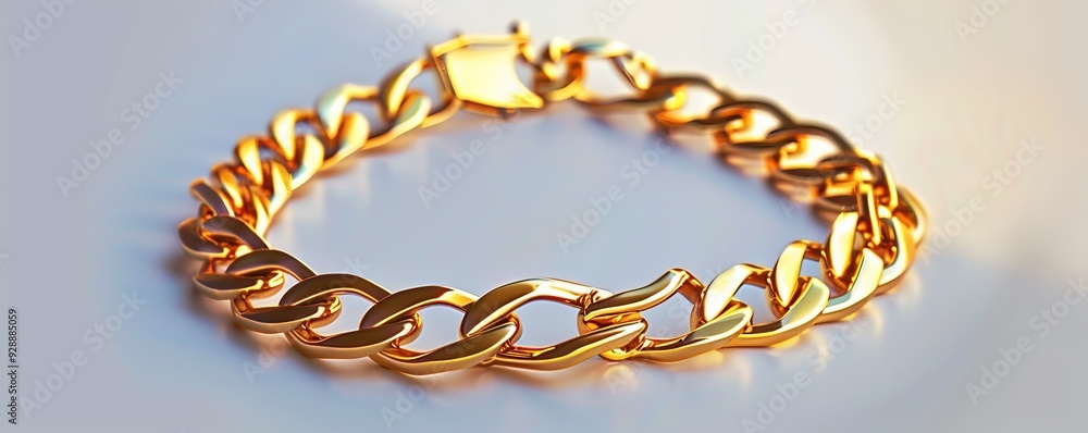 Obraz premium Shiny gold bracelet on white background, 4K hyperrealistic photo