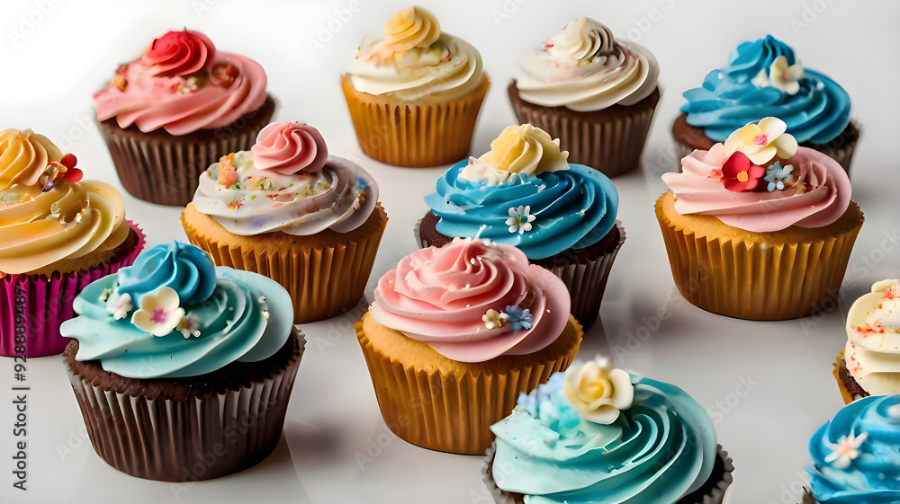 Stock Photography set of Cupcakes white background,Colorful Cupcakes with Candy Sprinkles Stock Photography set of Cupcakes white background,Colorful Cupcakes with Candy Sprinkles