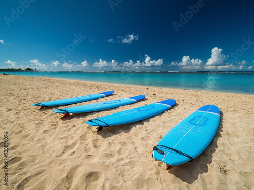 Принти на полотні A sunny say at the ala moana beach and spotting a view surf boards