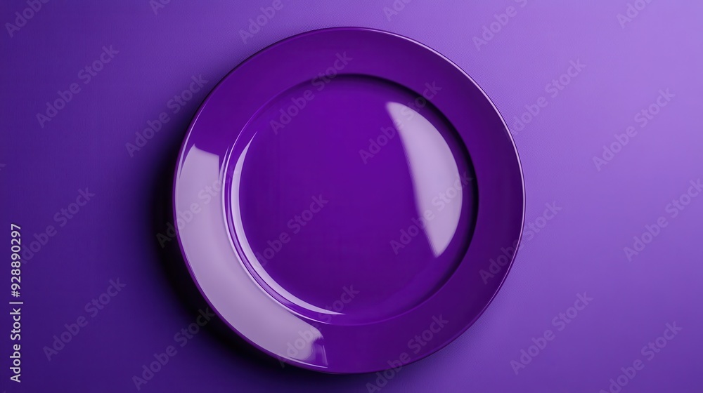 Vibrant Purple Plate on Matching Background with Minimalist Design and Reflective Surface Vibrant Purple Plate on Matching Background with Minimalist Design and Reflective Surface