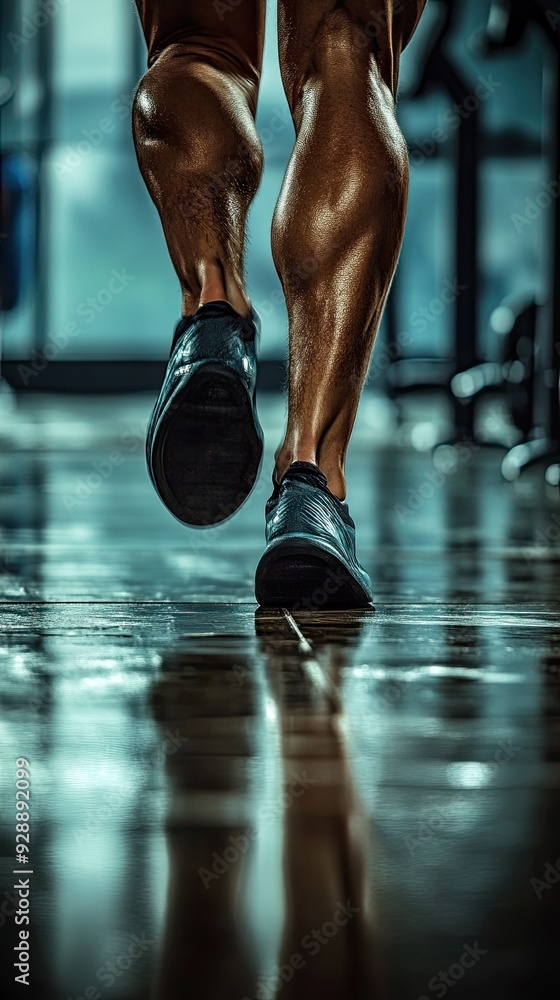 A close-up of strong legs in motion, capturing determination and athleticism in a fitness environment. A close-up of strong legs in motion, capturing determination and athleticism in a fitness environment.