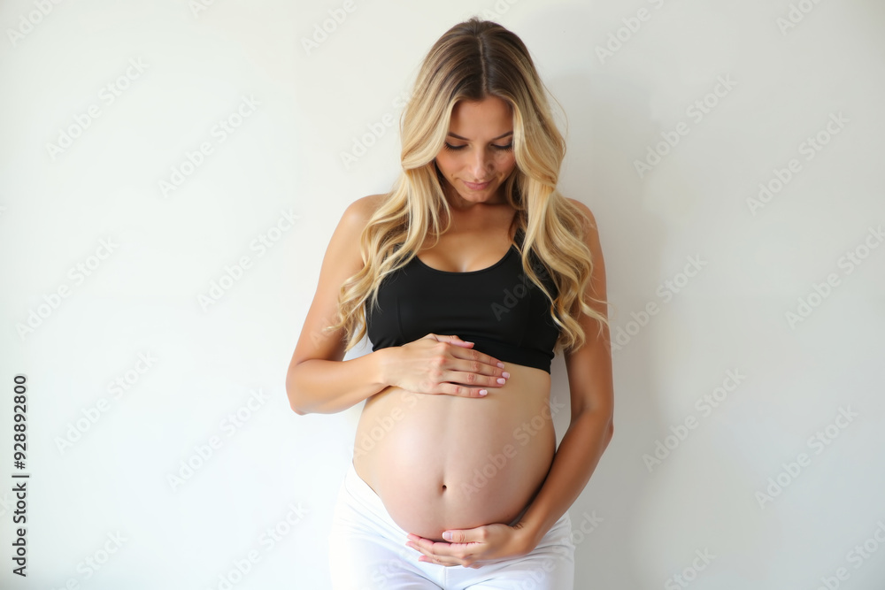 photo of pregnant woman standing pose on white background, generative AI photo of pregnant woman standing pose on white background, generative AI