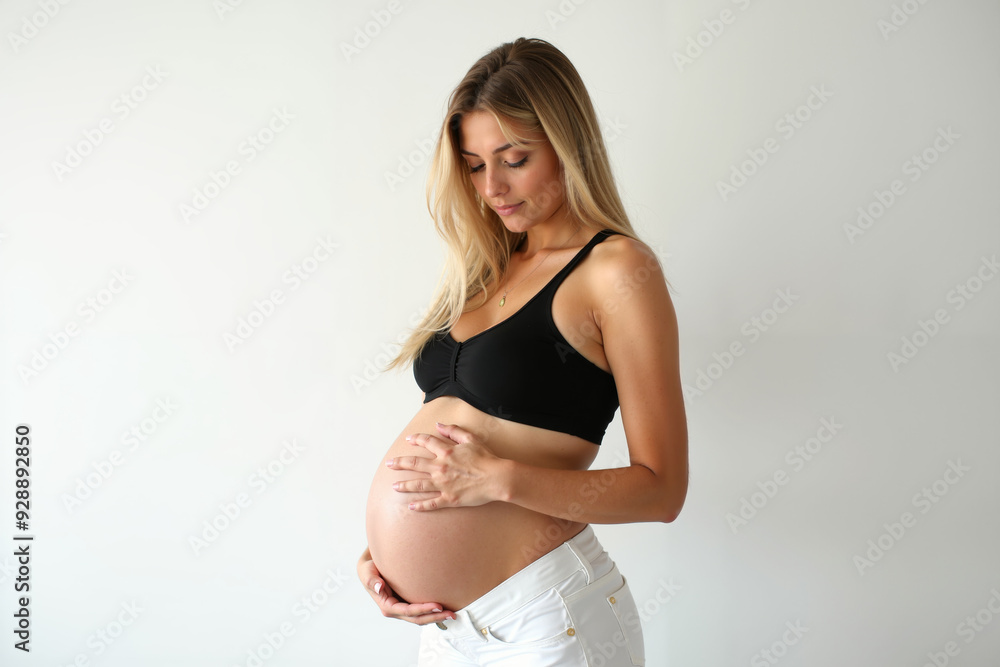 photo of pregnant woman standing pose on white background, generative AI photo of pregnant woman standing pose on white background, generative AI