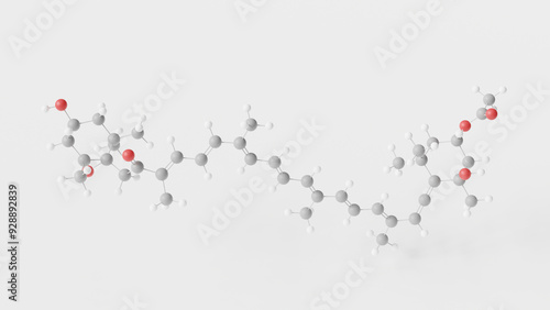 fucoxanthin molecule 3d, molecular structure, ball and stick model, structural chemical formula xanthophyll photo