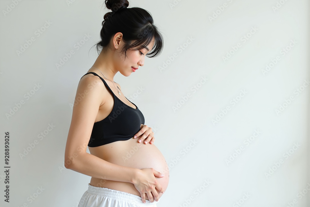 photo of pregnant woman standing pose on white background, generative AI photo of pregnant woman standing pose on white background, generative AI