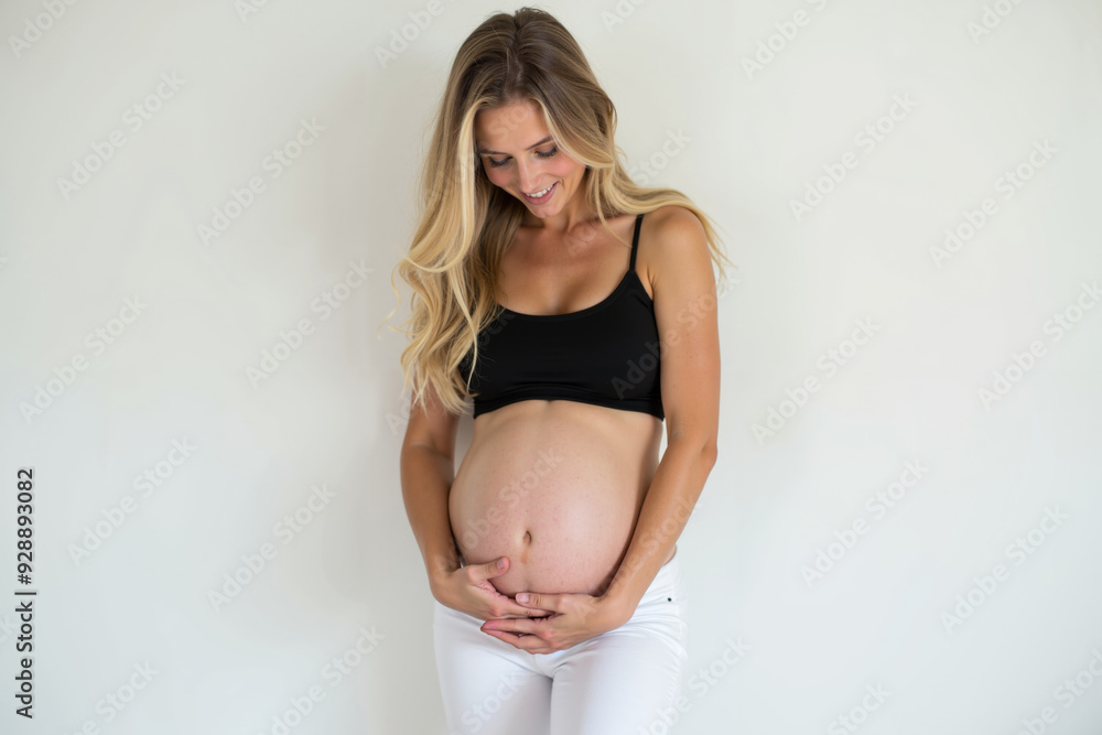 photo of pregnant woman standing pose on white background, generative AI photo of pregnant woman standing pose on white background, generative AI