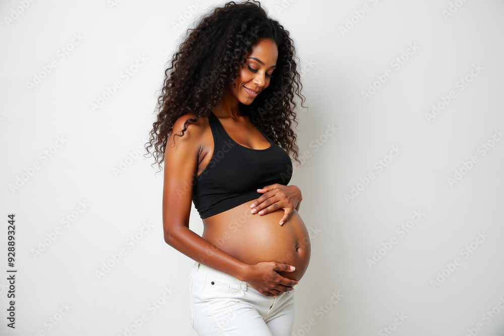 photo of pregnant woman standing pose on white background, generative AI photo of pregnant woman standing pose on white background, generative AI