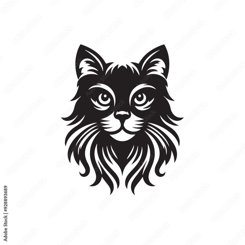 Cat head silhouette. Vector illustration in monochrome style on white background. Cat head silhouette. Vector illustration in monochrome style on white background.