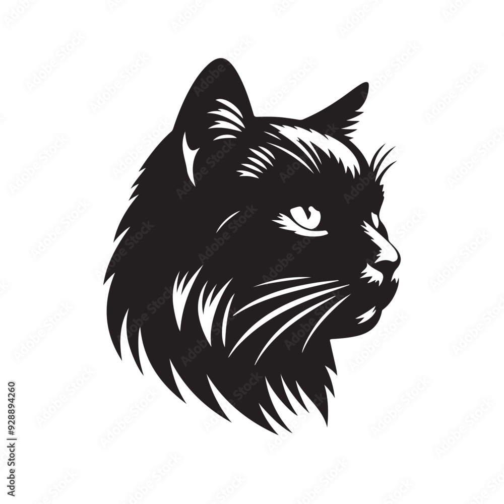 Cat head silhouette. Vector illustration in monochrome style on white background. Cat head silhouette. Vector illustration in monochrome style on white background.