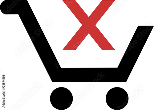 E-commerce open shopping cart symbol icon  including a red X (cancel). svg file scalable for the web, lightweight, high resolution