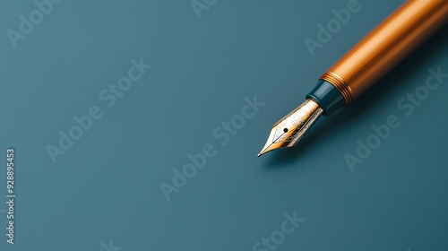 A close-up of a stylish fountain pen resting on a smooth, teal surface, perfect for stationery or writing concepts.