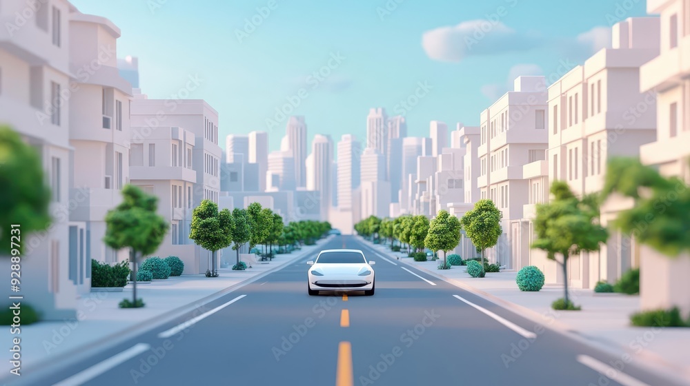Fototapeta premium Ecofriendly tax benefits, electric vehicles in urban setting, 3D illustration
