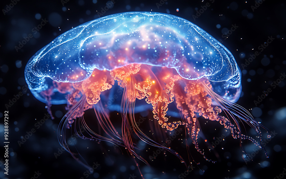 Neon Blue Brain-Jellyfish: AI Symbolism in 3D Neon Blue Brain-Jellyfish: AI Symbolism in 3D