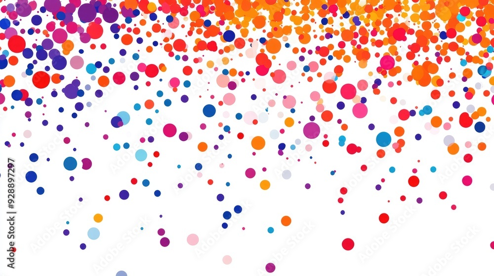 Abstract colorful dots resembling raindrops, falling in a dynamic pattern on a white background, creating a vibrant visual Abstract colorful dots resembling raindrops, falling in a dynamic pattern on a white background, creating a vibrant visual