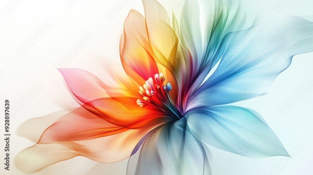 Fototapeta premium Abstract floral impression with bright, colorful petals on a clean, simple background, radiating calm and beauty