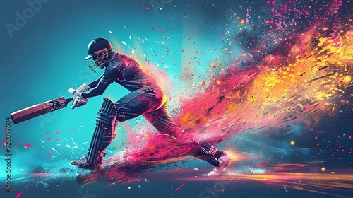Close-up shot of a cricket player hitting the ball in a front view action shot.